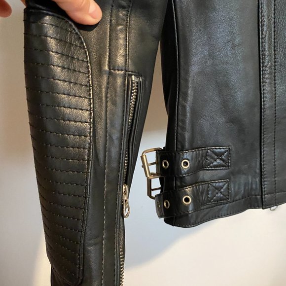 NWOT NEVER WORN Black REAL LEATHER Slim Fit Quilted Motorcycle Biker Jacket - Picture 5 of 10